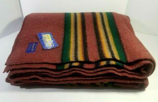 Vintage Pendleton Wool & Cotton Camp Blanket Stripes 66X84 Made In USA 2