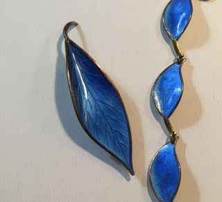 Vintage David Andersen Sterling Enamel Blue Leaf Necklace Earrings & Pin Set. 2