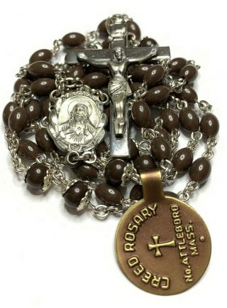 † Old Stock Nwt Vintage Signed " Creed " Sterling Brown Rosary 29 " 23.  08 Grs †