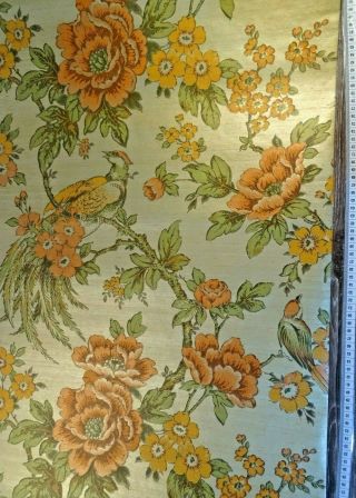 Vintage Wallpaper By Imperial Glencraft Bird Of Paradise,  Orange Flowers,  Gold