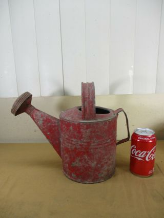 Vintage Red Metal Sprinkler Watering Can With Rose Head Approx.  1 Gal Size