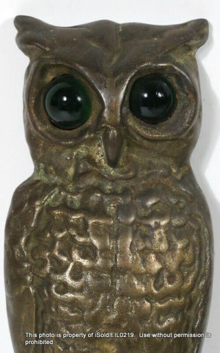 PAIR ANTIQUE CAST IRON OWL Fireplace ANDIRONS w/ GLASS EYES without Bar 