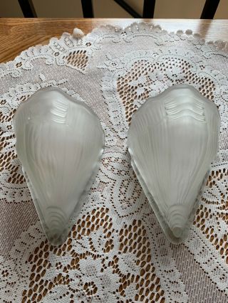 Antique Art Deco Bat Wing Slip Shades Frosted Glass
