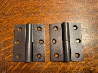 2x Antique Cast Iron Lift Off Pin Left Door Hinges 3” X 2 1/2” Wide Some Marked
