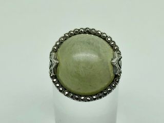 Stunning Vintage Art Deco 935 Solid Silver Connemara Marble Cocktail Ring Size K