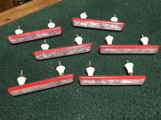 Vintage Space Age Catalin Cherry Red / Iridescent White Drawer Pulls - Awesome