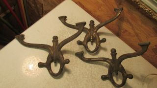 3 Antique Cast Iron Large Hall Tree Coat Hook Parts