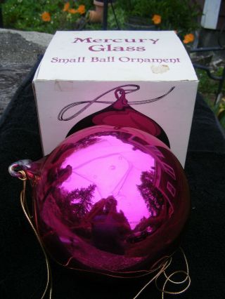Vintage Dept 56 Mercury Glass Red Ball Christmas Ornament With Box