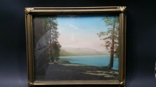 Vintage Hand - Tinted Photo Of Lake Tahoe In Antique Frame