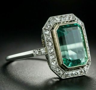 Vintage Engagement Ring Green Sapphire 14k White Gold Over 2.  2ct Emerald Diamond