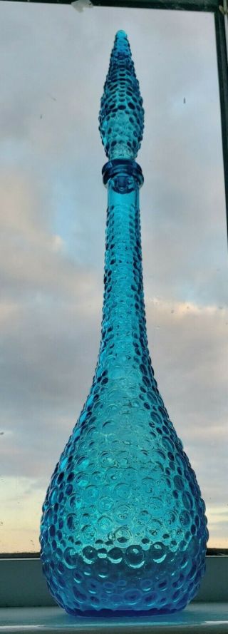 Vintage Retro Italian Empoli Mid Sky Blue Art Glass Vase Genie Bottle 22 " Tall