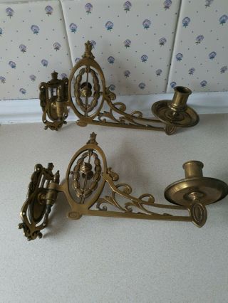 Pair Vintage Art Nouveau Brass Piano Sconce Candle Holders Reclaimed