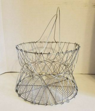 French Primitive Collapsible Metal Folding Wire Egg Clam Basket