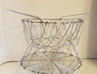 French Primitive Collapsible Metal Folding Wire Egg Clam Basket 3