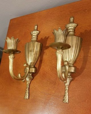 Vintage Andrea By Sadek Solid Brass Wall Sconces Candle Holder 11 "
