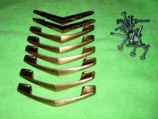 8 Vtg Antique Copper Chevron Drawer Pulls Cabinet Handles Atomic Boomerang Ajax