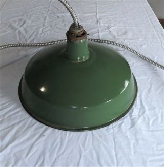 Vintage Large Green Porcelain Industrial Hanging Light W/ 10 