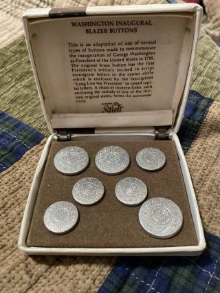 7 Stieff Pewter Washington Inaugural Blazer Buttons Box Smithsonian