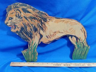Lion 20 " Antique - Vtg Hand Painted Wood Folk Art Sign Carnival Ride Game Kid Baby
