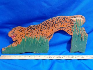 Cheetah 19 " Antique - Vtg Hand Painted Wood Folk Art Sign Carnival Ride Game Kid