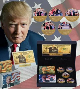 Donald Trump 2020 Gold Coin Poker Marker & Cards Keep America Great Gift Box Set