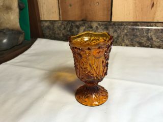 Vintage Amber Glass Pedestal Candle Holder With Daisy Pattern