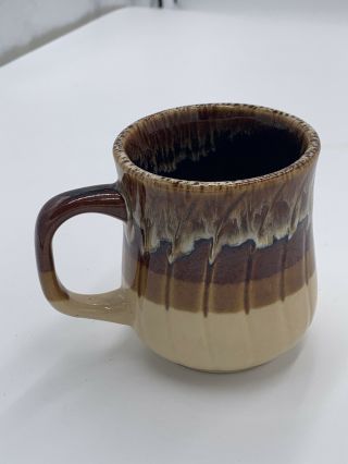 Vintage Ceramic Pottery Coffee Mug Cup Glazed Brown Ombre Beige Tan