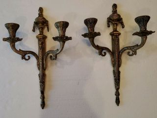 Vintage Brass Double Arm Candle Holder Light Wall Sconces 16 " Long