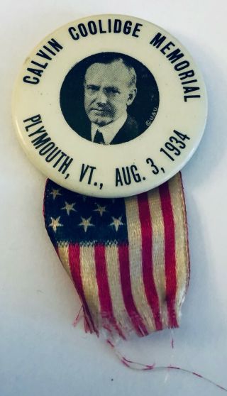 1 1/4 " Calvin Coolidge Memorial,  Plymouth,  Vt August 3,  1934 Pin And Ribbon