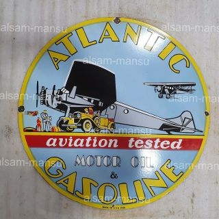 Atlantic Gasoline 30 Inches Round Vintage Enamel Sign