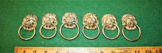 Set Of 6 Antique Cast Brass Lion Head Drawer Pulls In