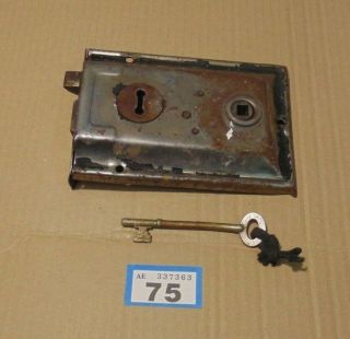 Antique Brass And Steel Duel Handled Rim Door Lock With Key 75