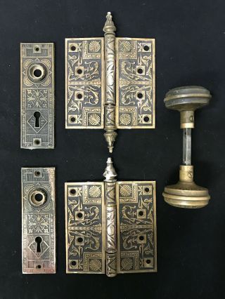 Branford Lock Victorian Heavy Ornate Brass Door Knobs Back Plates & Hinges