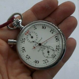Vintage C.  L.  Guinand Swiss Wind Up Split Time Pocket Stop Watch Timer Jeweled Nr