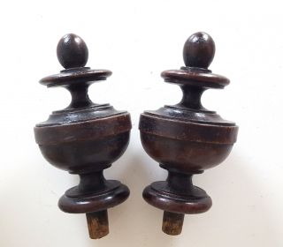 2 Antique French Turned Wood Post Finial End Cap Salvaged Furniture Topper 4.  8 "