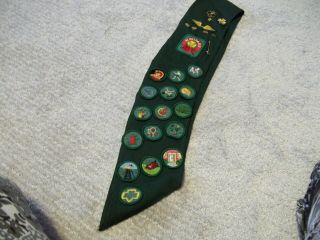 Vintage Girl Scout Sash With 7 Pins,  Wings Gs Patch & 26 Badges,  1950 