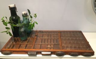 Vintage Letterpress Wooden Printers Tray 97 Squares With Brass & 3 Glass Covers