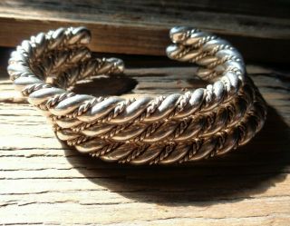 Vintage Sterling Silver Native American 91g Huge Navajo Rope Cuff Bracelet Set