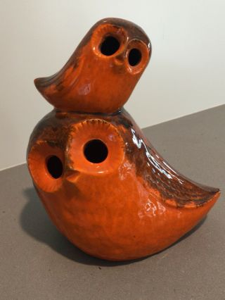Vintage Mid - Century Modern Orange Ceramic Owl Lantern