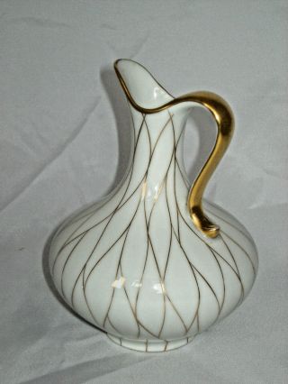 Vintage Porcelain Ewer Pitcher Single Bud Vase White With Gold Trim P M Bavaria
