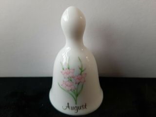 Vintage Russ Berrie And Company Porcelain Miniature Month Bell - August