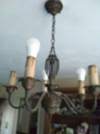Vintage 5 Arm Antique Brass Ceiling Light Lamp Fixture