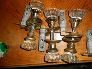 6 Vintage Clear Glass Door Knobs & 3 Shafts With Door Brass & Screws