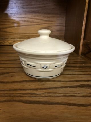 Longaberger Pottery Woven Tradition Blue Small Covered Lidded Bowl Dish