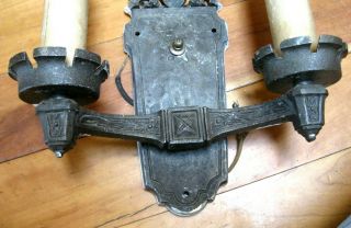 3 Vintage Gothic Cast Iron Electric Wall Sconces with Shield 3