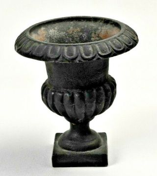 Small Vintage Cast Iron Garden Urn Planter 5 3/4” Tall Black