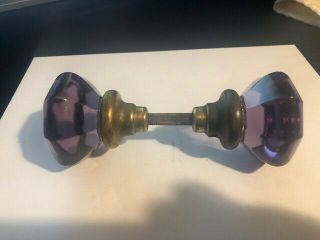 Vintage 8 Point Amethyst/purple Glass Door Knob,  Brass Base,  Threaded Stem