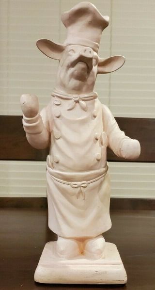 Vintage Fleur De Lis French Chef Pig Statue 13” Tall 1997
