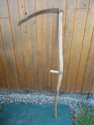Vintage Antique 61 " Long Scythe Hay Grain Sickle Farm Tool Blade Is 23 " Long
