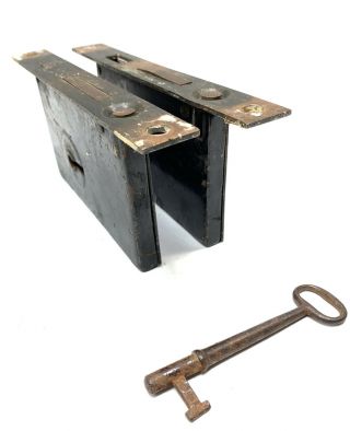 2 Corbin Pocket Door Mortise Locks W/key Japanned Antique Vtg Hardware Parts
